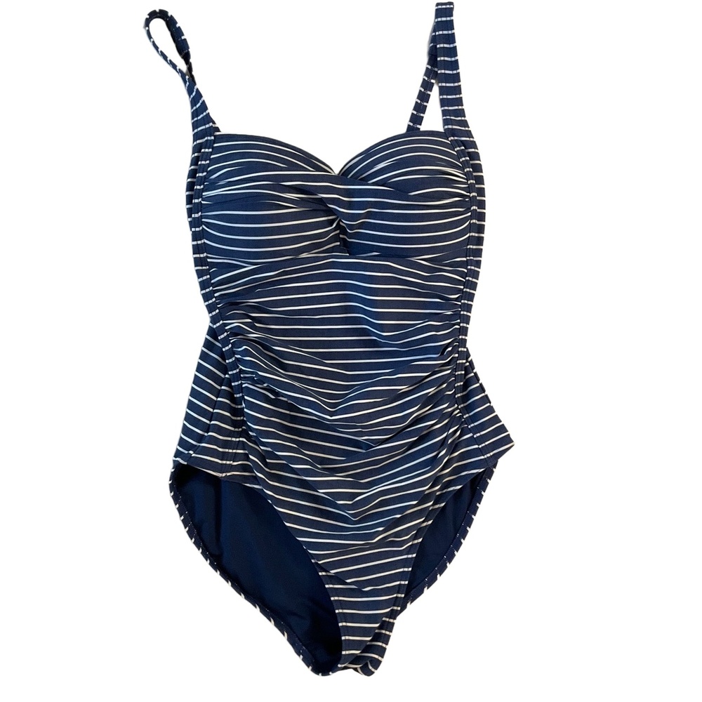 Niptuck Blue White Striped Ruched Front Slimming OnePiece Swimsuit Womens Size 6